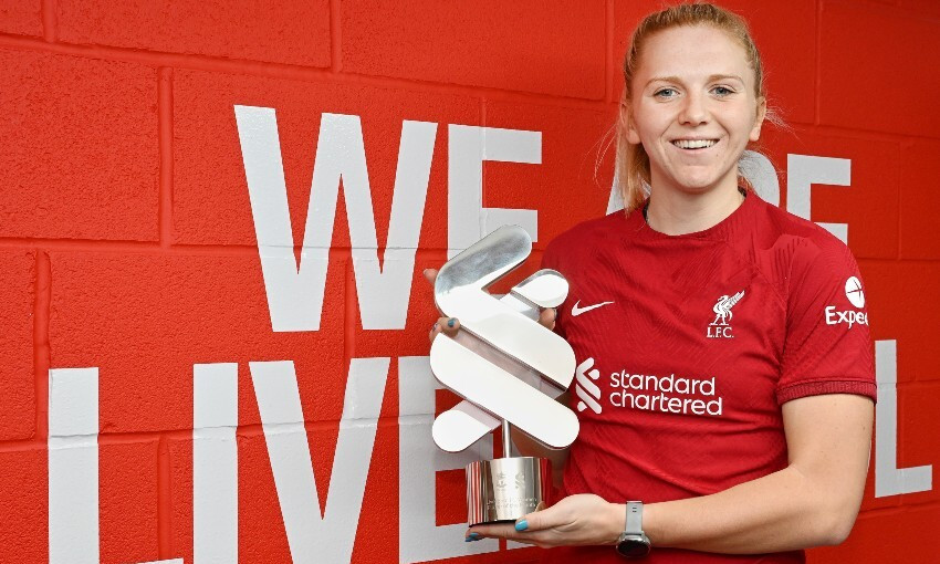 Ceri Holland receives the LFC Women Standard Chartered Player of the Month award