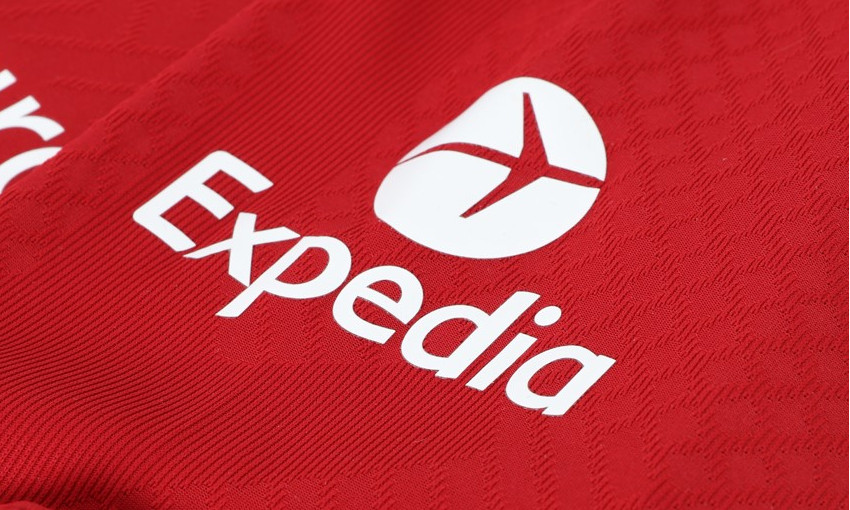 The Expedia logo on Liverpool FC's home shirt