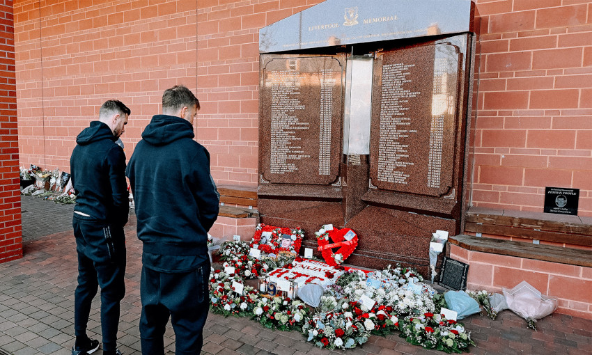 Players, staff and officials pay respects at Anfield's Hillsborough Memorial on the 34th anniversary of the tragedy