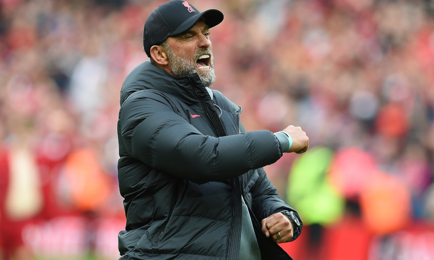 Jürgen Klopp celebrates Liverpool's victory over Tottenham Hotspur at Anfield