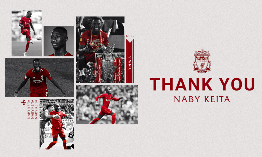 A graphic shows images of Naby Keita's career at Liverpool