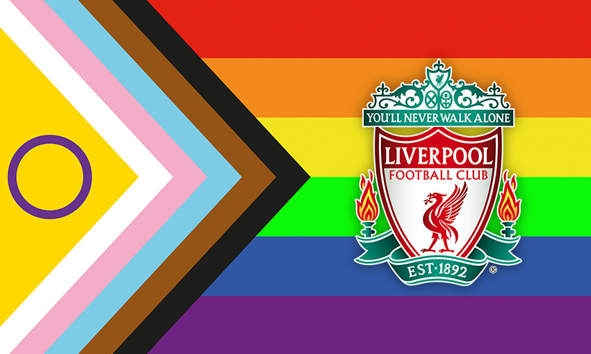 The Liverpool FC crest and Pride colours