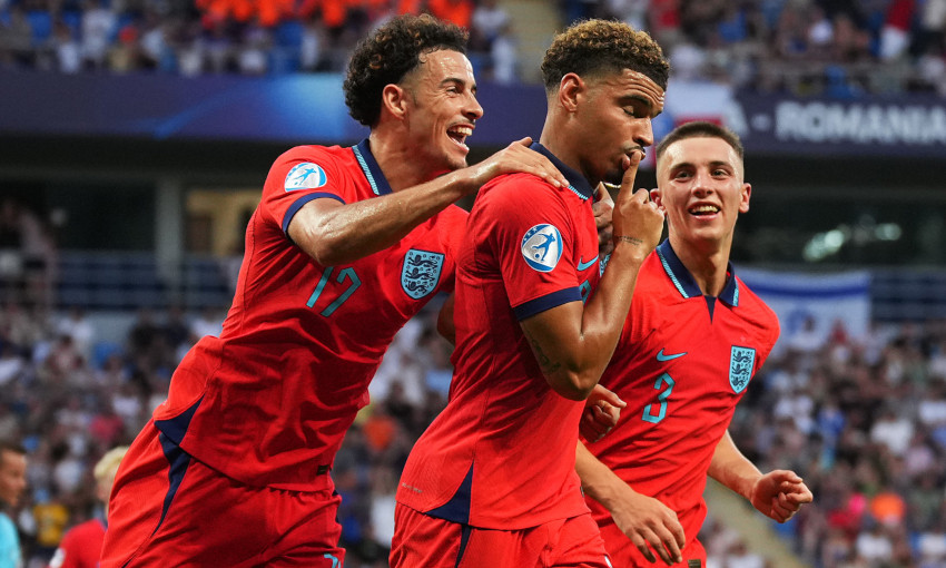 Liverpool's Curtis Jones celebrates an England goal at the U21 European Championship
