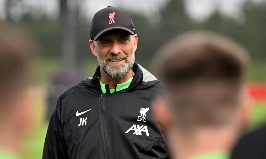 Jürgen Klopp looks on during a Liverpool FC training session