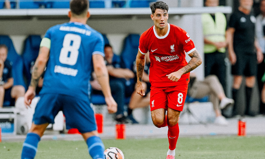 Dominik Szoboszlai in action for Liverpool against Karlsruher SC