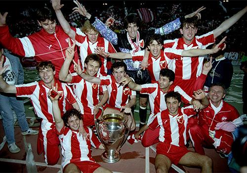 Red Star Belgrade players with the European Cup in 1991.